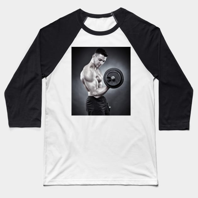 Athletic man working out with heavy dumbbells Baseball T-Shirt by naturalis